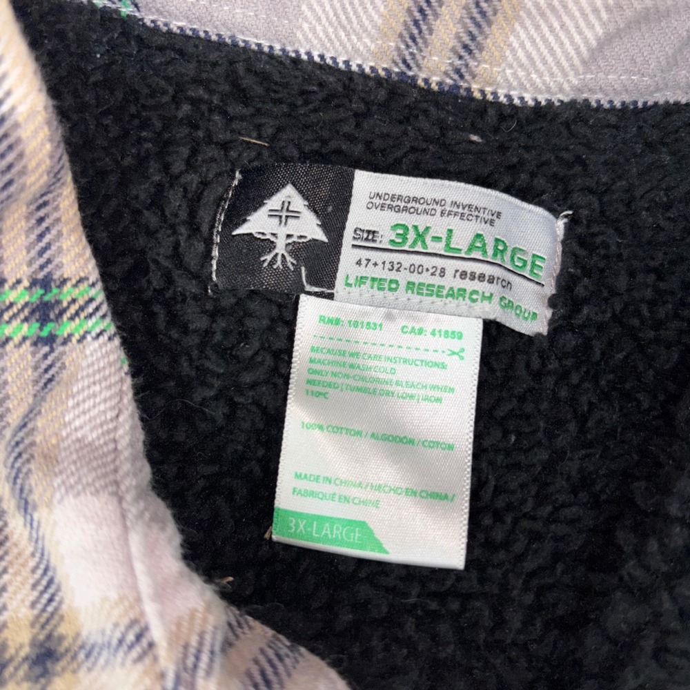 LRG Flannel Shirt Jacket Mens 3XL Grey Green Plaid Sherpa Lined Button Up Heavy - Picture 2 of 11